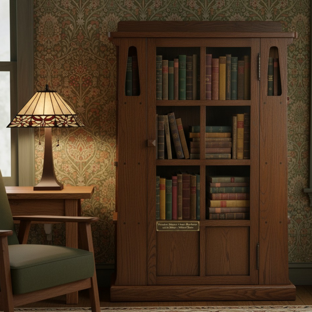 Mission 1 Door Bookcase with Side Shelves - Walnut Stain