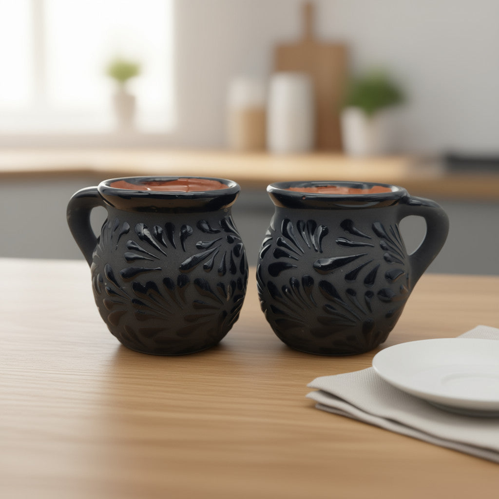 Black Talavera Jarrito Mug | Handmade Mexican Clay Coffee Cup
