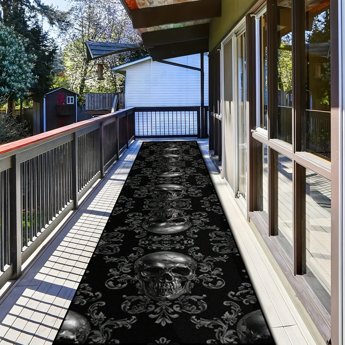 VIKAMA Black Skull Carpet Halloween Decoration Gothic Style Large Area Rugs Balcony Hallway Rug Kitchen Floor Rug Doormat