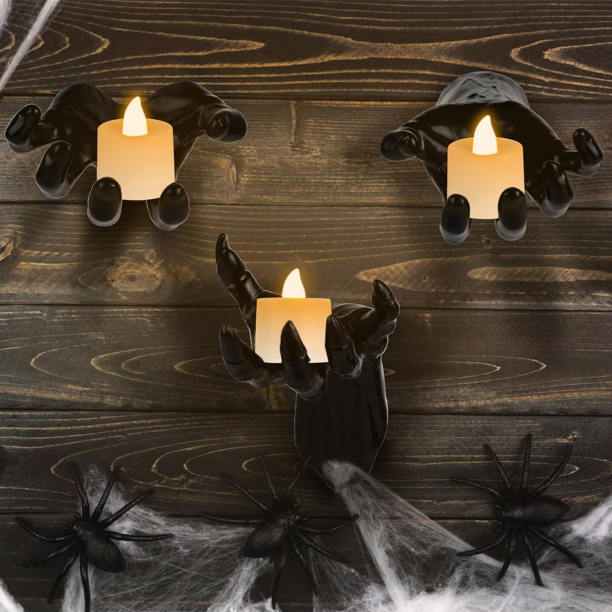 3Pcs Creepy Reaching Hands With Lighted Candles Wall Mounted Halloween Decoration Witch Devil Hand Aesthetic Goth Gothic Life-Sized Horror Hands Hangi