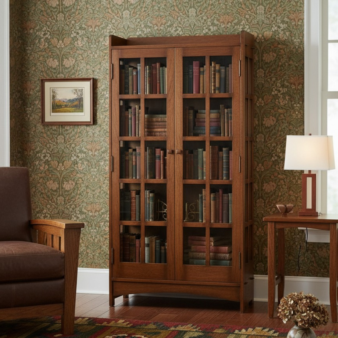 Mission Oak Display China Cabinet / Bookcase - Walnut - 39"W
