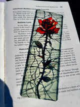 Gothic Rose Stained Glass Bookmark – Dark Romantic Floral Page Marker with Barbed Wire Aesthetic for Book Lovers