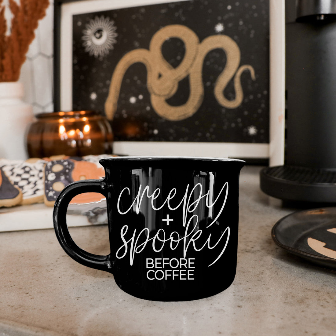 Creepy Spooky Black Ceramic Mug 14.5oz Halloween Coffee Cup For Gothic Morning Vibes