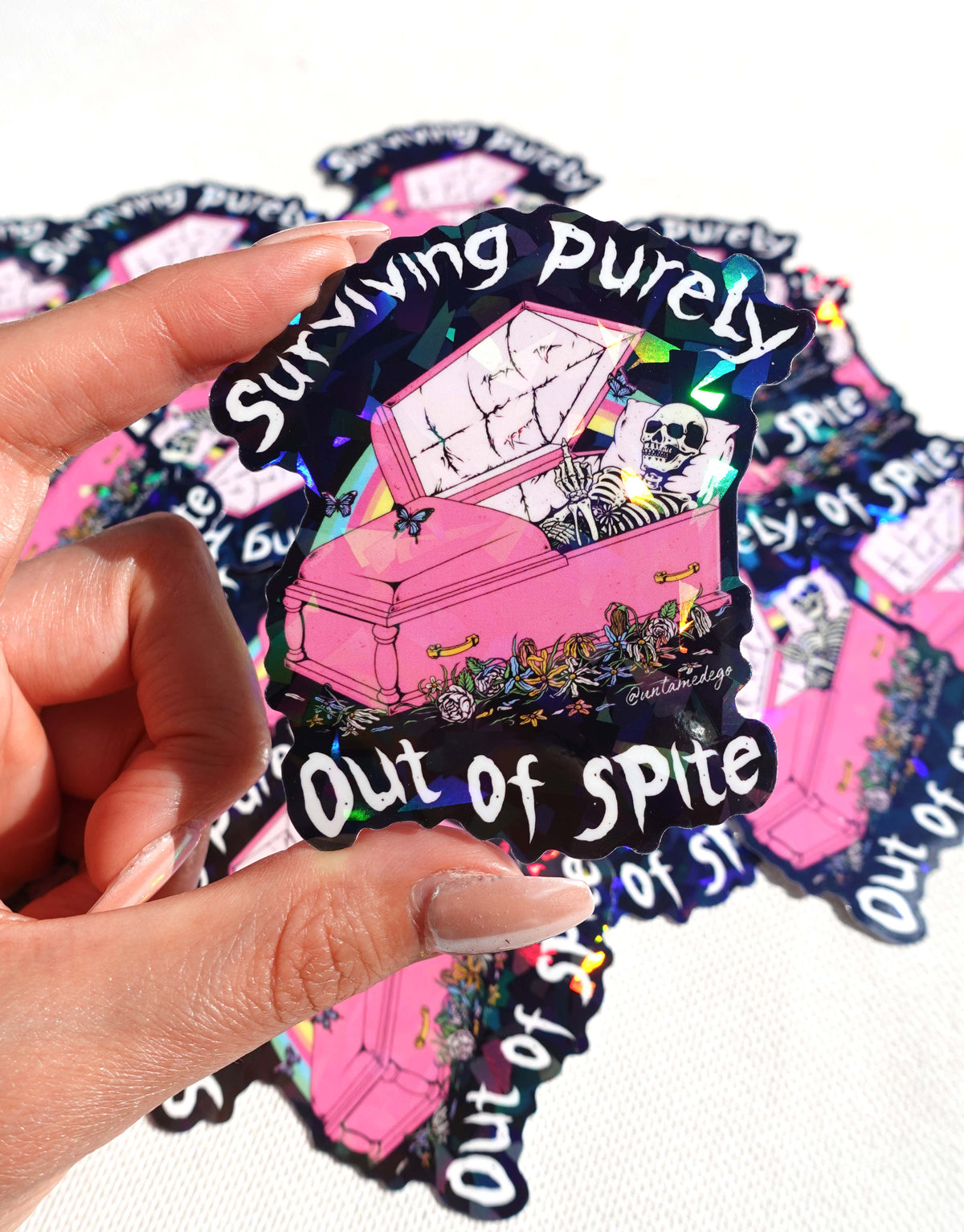 Surviving Purely Out of Spite Sticker – Funny Gothic Glitter Vinyl Sticker